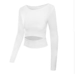 2018 Women Gym White Yoga Crop Tops Yoga Shirts Long Sleeve Workout Tops Fitness Running Sport T-Shirts Training Yoga Sportswear