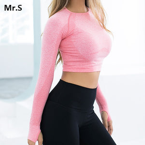 Pink Seamless Yoga Shirts for Women Vital Seamless Long Sleeve Crop Top Thumb Hole Fitted Gym Top Shirts Workout Running clothes