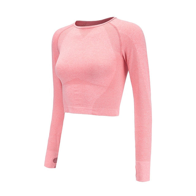 Pink Seamless Yoga Shirts for Women Vital Seamless Long Sleeve Crop Top Thumb Hole Fitted Gym Top Shirts Workout Running clothes