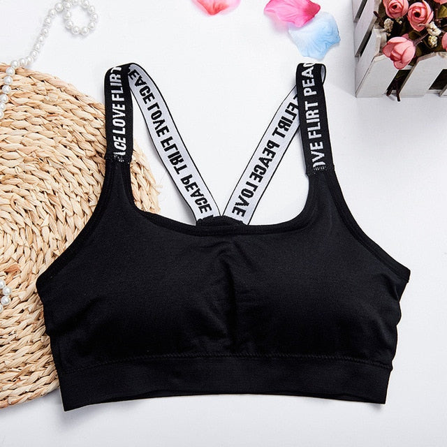 Women Sport Bra Fitness Top Letters Yoga Bra For Cup A-D Black White Running Yoga Gym Fitness Crop Top Women Push Up Sports Bra