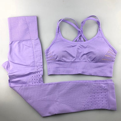 Seamless Yoga Set Women Fitness Clothing Sportswear Woman Gym Leggings Padded Push-up Strappy Sports Bra 2 Pcs Sports Suits