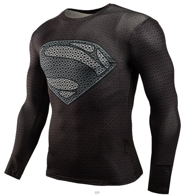 Rashgard Superman Sport Shirt Men 3D Print Quick-drying Running T-Shirts Compression Shirt Sport Fitness Tops Gym Tshirt