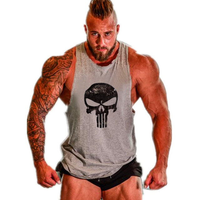 Skull Bodybuilding Stringer Tank Tops men Gyms Stringer Shirt Fitness Tank Top Men Gyms Clothing Cotton Vest hoodies