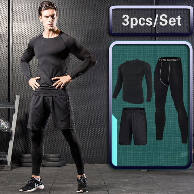 GYM Tights Sports Men's Compression Sportswear Suits training Clothes Suits workout jogging Sports clothing Tracksuit Dry Fit